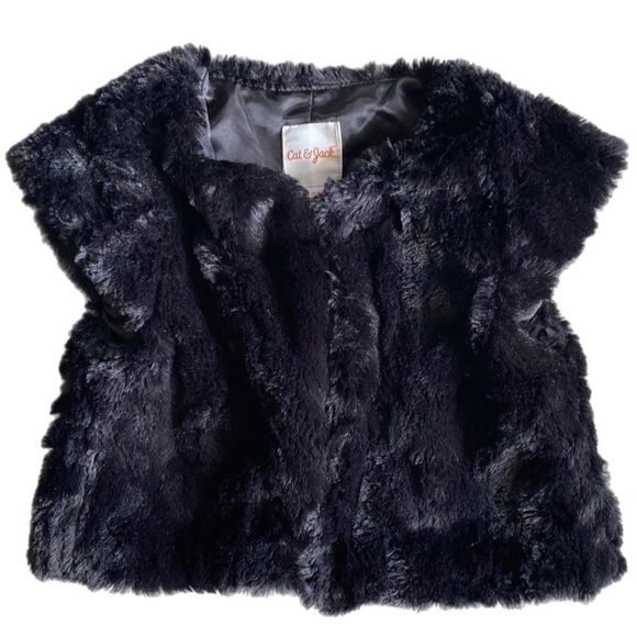 CAT & Jack Girls Black Faux Fur Sleeveless Shrug Clasp Closure Size Medium - Picture 1 of 5